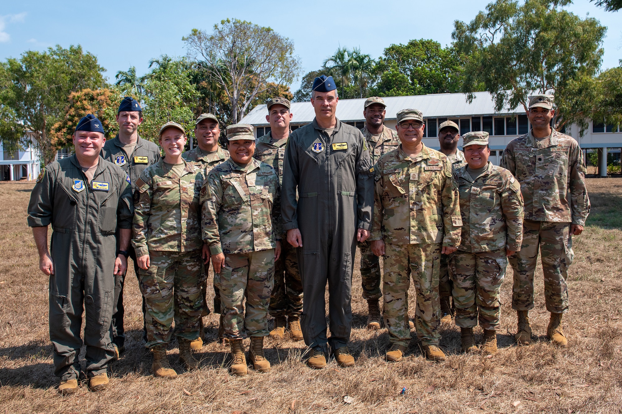 U.S. Air Force leaders from the 154th Air Expeditionary Wing pose for a photo during Talisman Sabre 25 in Northern Territory, Australia, July 24, 2025.