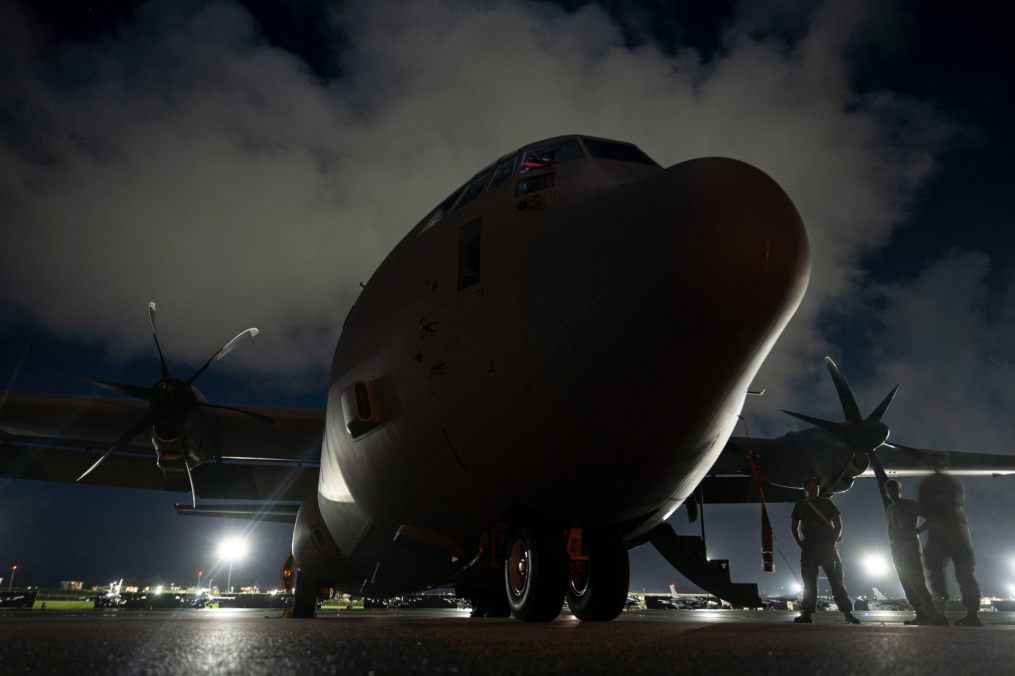 A C-130J Super Hercules sits on the flight line.
