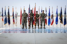U.S. Marines with U.S. Marine Corps Forces Korea present the colors during the MARFORK 30th anniversary and colors and rededication ceremony  at U.S. Army Garrison Humphreys, South Korea, May 29, 2025. MARFORK was activated on June 1, 1995, at Seoul, Republic of Korea to support U.S. Marine Corps operations, strengthen interoperability with the Republic of Korea Marine Corps and serve as the U.S. Marine Corps service component for United States Forces Korea and United Nations Command. (U.S. Marine Corps photo by Cpl. Nikolas Mascroft)