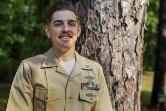 U.S. Navy Hospital Corpsman 3rd Class Garrett Whittemore, a field medical service technician with 2nd Medical Battalion, and a native of Ocean Springs, Mississippi, poses for a photo at Marine Corps Base Camp Lejeune, North Carolina, May 30, 2025. Whittemore’s command selected him for warrior of the week for his work ethic, high standard of patient care, and his constant hunger to learn more, constantly pushing himself, his peers and his superiors to better themselves. Each week, 2nd MLG recognizes one outstanding Marine or Sailor that goes above and beyond in their duties and embodies the qualities of an outstanding service member. (U.S. Marine Corps Photo by Cpl. Jessica J. Mazzamuto)