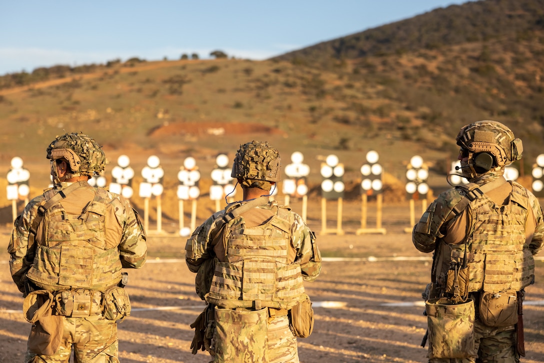 U.S. Marines with 1st Battalion, 25th Marines, 4th Marine Division and Chilean Marines participate in a live fire exercise Southern Star 25, at Fuerte Aguayo, Chile, May 29, 2025. Southern Star is a multinational training exercise emphasizing operational and tactical missions, bringing together joint, combined, interagency, and military forces to strengthen coordination and interoperability within a unified special operations command. (U.S. Marine Corps photo by Lance Cpl. Payton Goodrich)