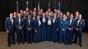 U.S. Air Force, Saudi Arabian, and Slovakian pilots from graduating Class 20-10 pose together for a group photo at Laughlin Air Force Base, Texas, May 29, 2025. Class 25-10 consists of 27 students from the United States, Saudi Arabia and Slovakia. (U.S. Air Force photo by Staff Sgt. Nicholas Larsen)