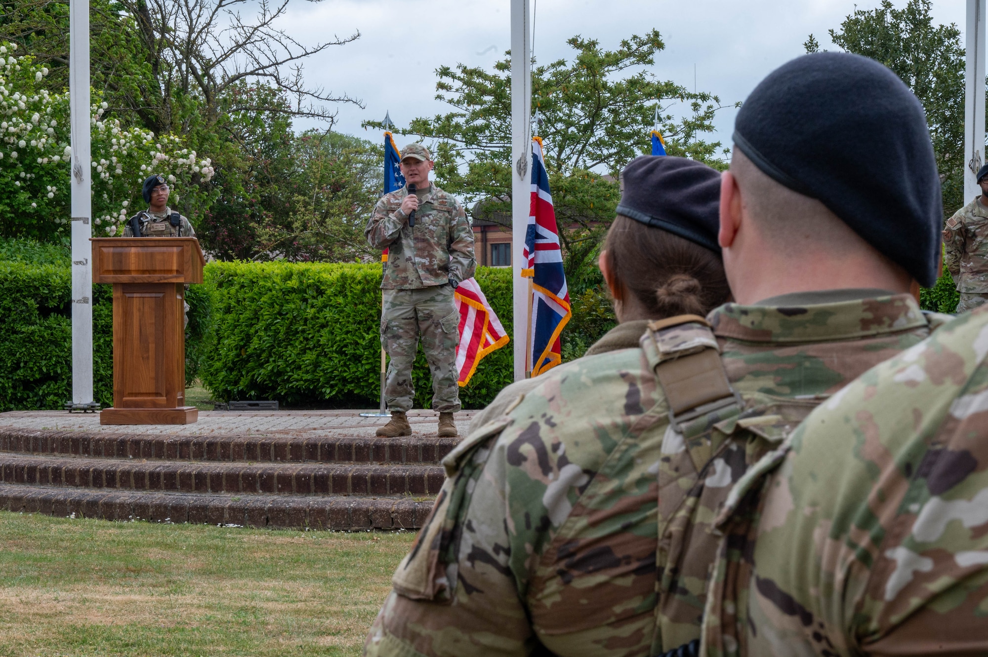 U.S. Air Force Col. D. Landon Phillips, 501st Combat Support Wing commander, speaks