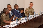 Bienvenue Dedegnon Milohin, Mono prefet, provides welcoming remarks to start the Lignite Coast Tabletop Exercise, Grand Popo, Benin, May 12, 2025. The North Dakota National Guard and Benin are state partners in the State Partnership Program and have continuously conducted knowledge exchanges like this emergency management exercise for more than 10 years.