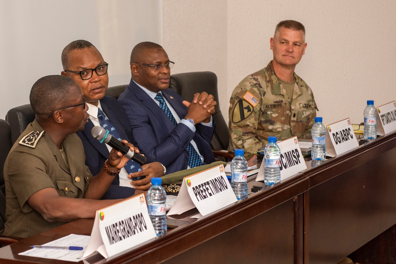 Bienvenue Dedegnon Milohin, Mono prefet, provides welcoming remarks to start the Lignite Coast Tabletop Exercise, Grand Popo, Benin, May 12, 2025.