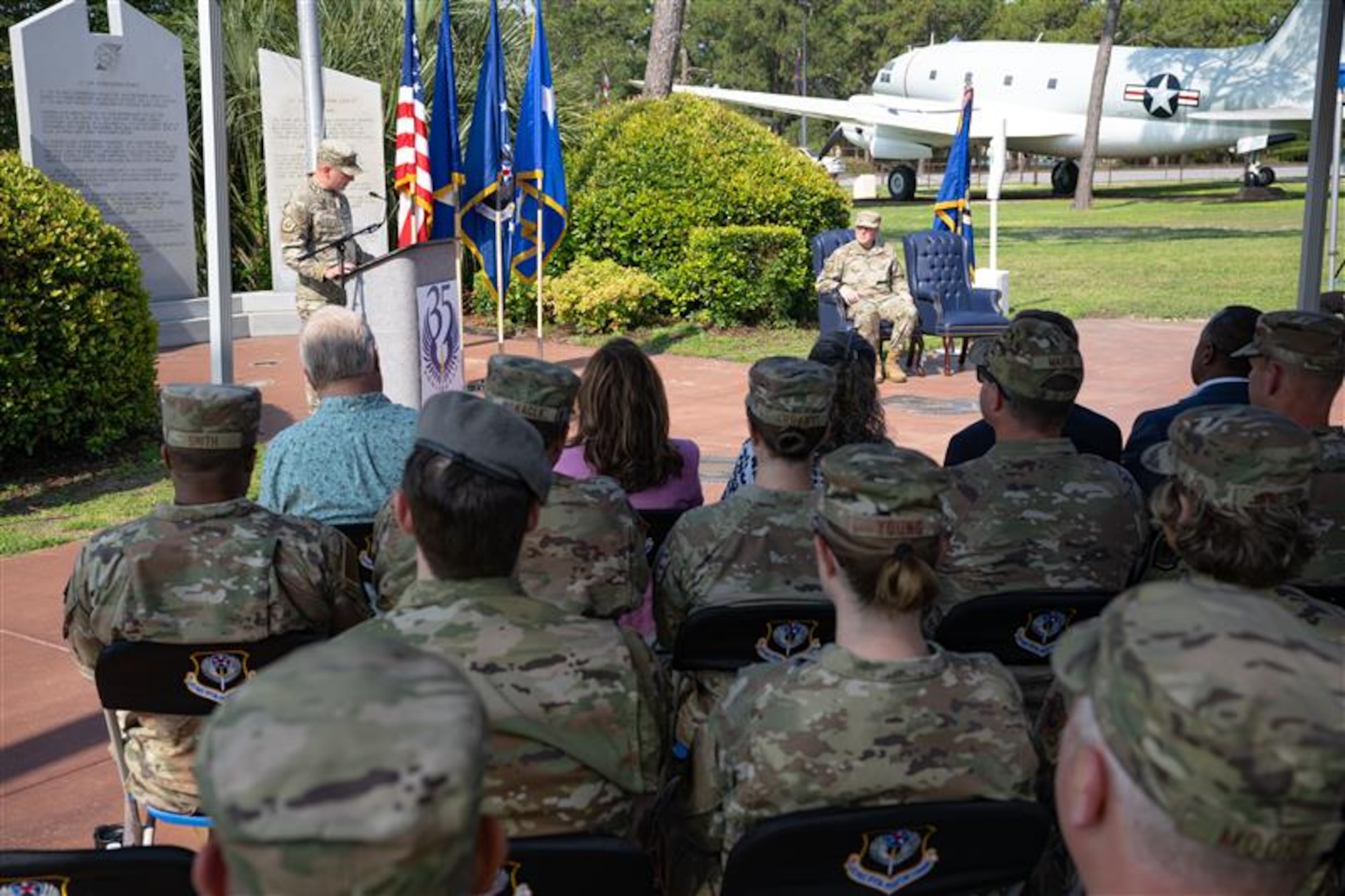 During the ceremony, Lt. Gen. Michael, Air Force Special Operations Command commander passed the guidon to Chief Master Sgt. Courtney Freeman, AFSOC's incoming command chief.