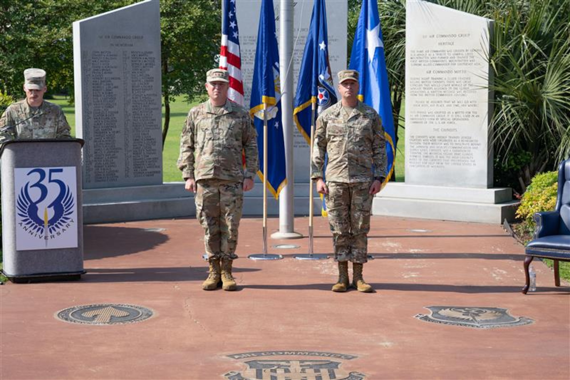 During the ceremony, Lt. Gen. Michael, Air Force Special Operations Command commander passed the guidon to Chief Master Sgt. Courtney Freeman, AFSOC's incoming command chief.