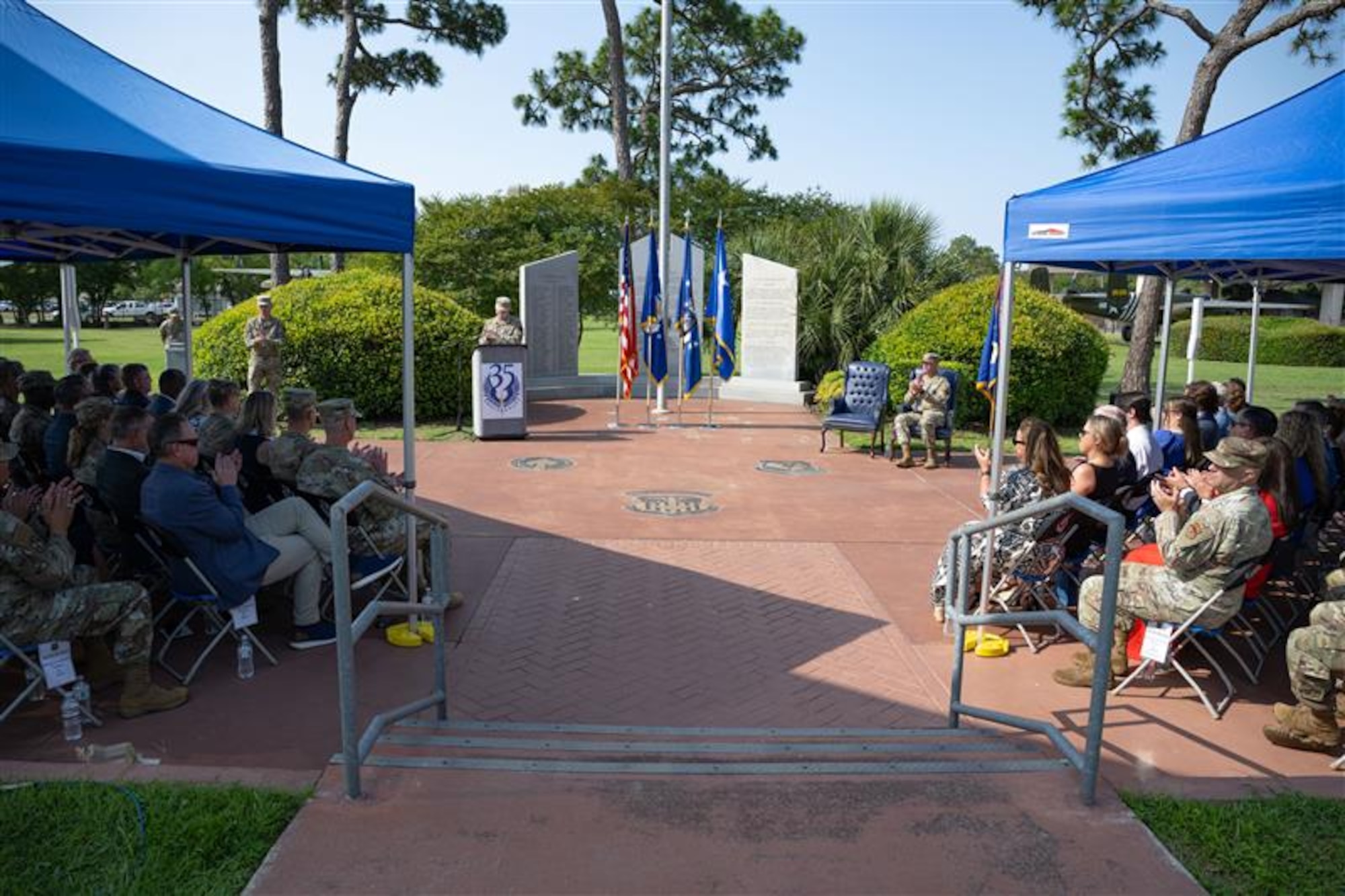 During the ceremony, Lt. Gen. Michael, Air Force Special Operations Command commander passed the guidon to Chief Master Sgt. Courtney Freeman, AFSOC's incoming command chief.