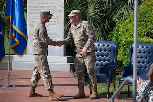 During the ceremony, Lt. Gen. Michael, Air Force Special Operations Command commander passed the guidon to Chief Master Sgt. Courtney Freeman, AFSOC's incoming command chief.