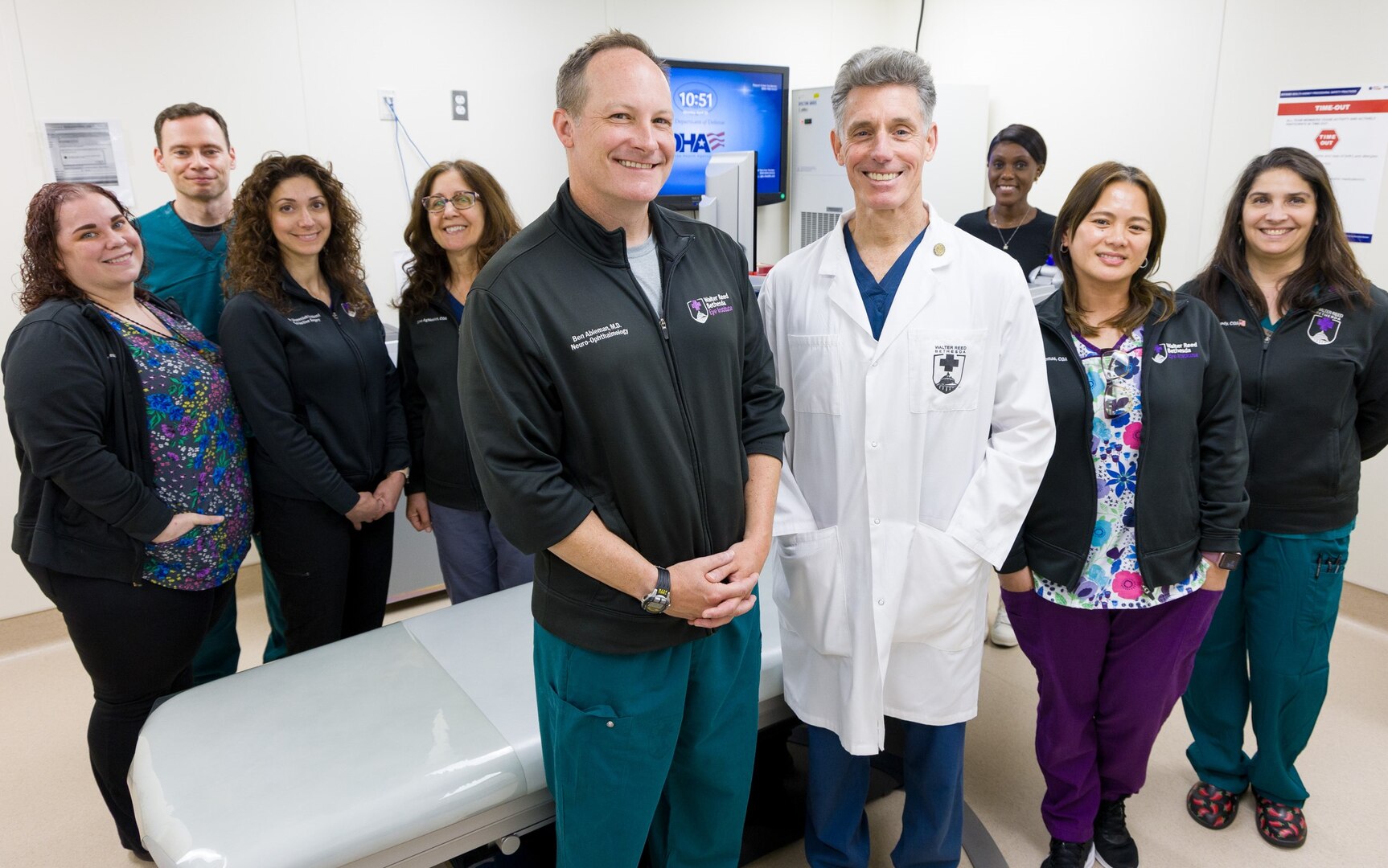 The Refractive Surgery team gathers for a group photo at Walter Reed National Military Medical Center in Bethesda, Md., on Apr. 28, 2025. The center provides advanced vision correction procedures for active-duty service members to enhance operational readiness.