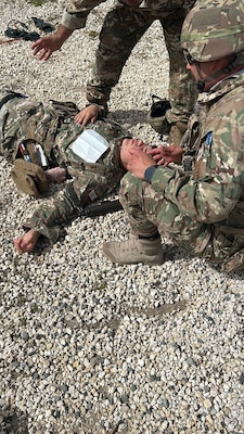 250509-N-TY711-7988 LIMASSOL, Cyprus (May 9, 2025) U.S. Navy corpsmen assigned to U.S. Navy Medicine Readiness and Training Command (NMRTC) Rota and NMRTC Sigonella conduct Tactical Combat Casualty Care (TCCC) Combat Lifesaver (CLS) training for Cypriot military personnel in Limassol, Cyprus, May 5–9, 2025. The course combined classroom instruction with hands-on simulation to enhance battlefield trauma response and allied interoperability. (U.S. Navy courtesy photo)