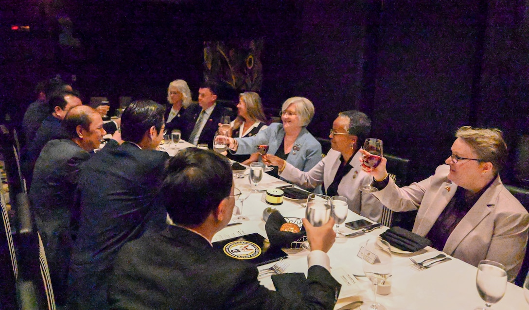 Defense POW/MIA Accounting Agency Principal Deputy Director, Fern Sumpter Winbush, offers a toast during a luncheon with the Vietnamese Delegation, Washington D.C., May 21, 2025.