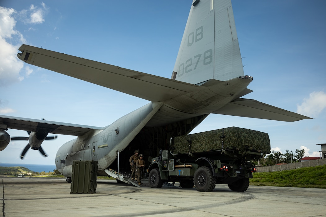U.S. Marines with 3d Littoral Combat Team, 3d Marine Littoral Regiment, 3d Marine Division, insert the Navy-Marine Expeditionary Ship Interdiction System via a KC-130J Super Hercules assigned to Marine Aerial Refueler Transport Squadron (VMGR) 352 into the Batanes Island chain during the Maritime Key Terrain Security Operation as a part of Exercise KAMANDAG 9 in the Philippines, May 25, 2025.