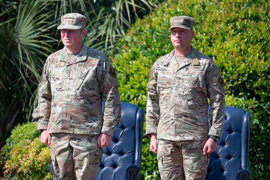 During the ceremony, Lt. Gen. Michael, Air Force Special Operations Command commander passed the guidon to Chief Master Sgt. Courtney Freeman, AFSOC's incoming command chief.