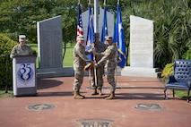 During the ceremony, Lt. Gen. Michael, Air Force Special Operations Command commander passed the guidon to Chief Master Sgt. Courtney Freeman, AFSOC's incoming command chief.