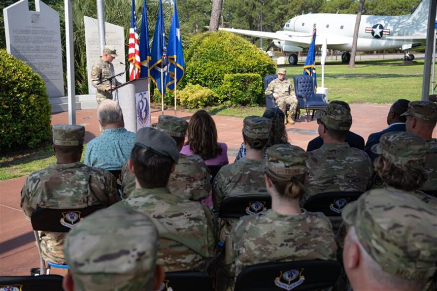 During the ceremony, Lt. Gen. Michael, Air Force Special Operations Command commander passed the guidon to Chief Master Sgt. Courtney Freeman, AFSOC's incoming command chief.