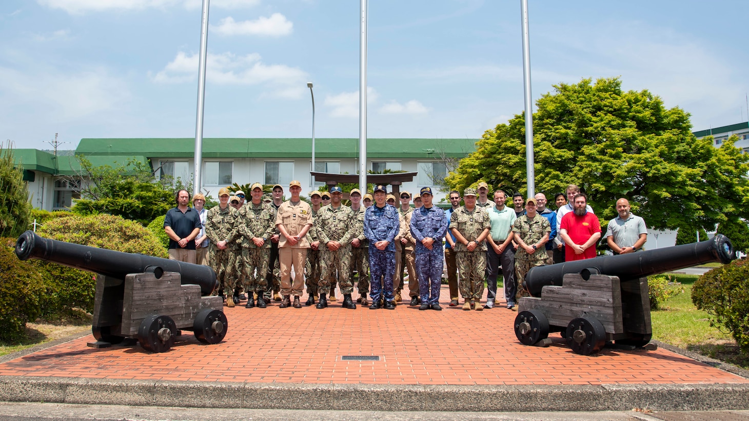 SASEBO, Japan (May 14, 2025) – U.S. Navy participants and observers from the Japan Maritime Self-Defense Force meet during the Integrated Battle Problem 25.5 pre-sail conference at the Commander, Fleet Activities Sasebo headquarters building, in Sasebo, Japan, May 14, 2025.  Exercises, such as Integrated Battle Problem, allow the Navy to demonstrate unmanned system operations in relevant experiment scenarios in order to meet service level objectives and operationalize unmanned systems and capabilities to maintain a secure and prosperous Indo-Pacific region. U.S. 7th Fleet, the U.S. Navy’s largest forward-deployed numbered fleet,routinely interacts and operates with allies and partners in preserving a free and open Indo-Pacific region. (U.S. Navy photo by Mass Communication Specialist 1st Class W. Chase Stephens)