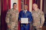 Maj. Gen. John C. Andonie, Commanding General (Interim) for the D.C. National Guard; Brig. Gen. Leland D. Blanchard II, the Adjutant General for the D.C. National Guard, and Master Sgt. Arthur Mondale Wright, State Public Affairs Officer, stand for a photograph at the D.C. Armory, in Washington D.C., on May 21, 2025. Master Sgt. Wright earned his Master of Public Administration with the assistance of the District of Columbia National Guard Tuition Assistance Program. (U.S. Army National Guard photo by SFC Randell Young)