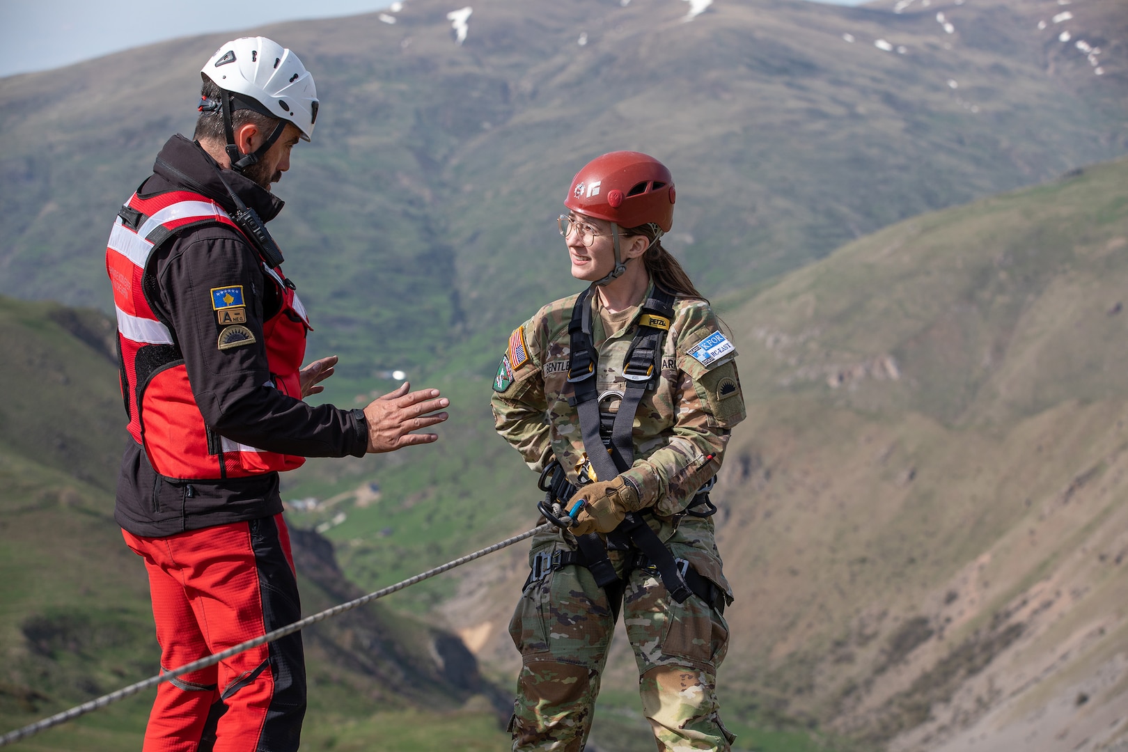 U.S. Army Soldiers assigned to Regional Command-East of the NATO-led Kosovo Force 34 mission joined together with members of the Kosovo Search and Rescue Association to conduct joint training at Arxhena Mountain Resort, Brod, Kosovo, May 2-5, 2025.