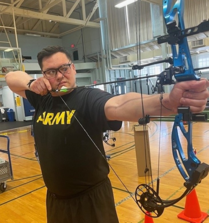 Spc. Julian Pizzichini participated in adaptive archery during his recovery at the JBLM SRU.