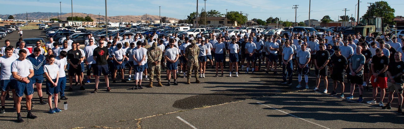 Airmen bow heads during benediction