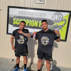 Sgt. Diego Banuelos and Staff Sgt. Quan- Phillip Pham in Kuwait.