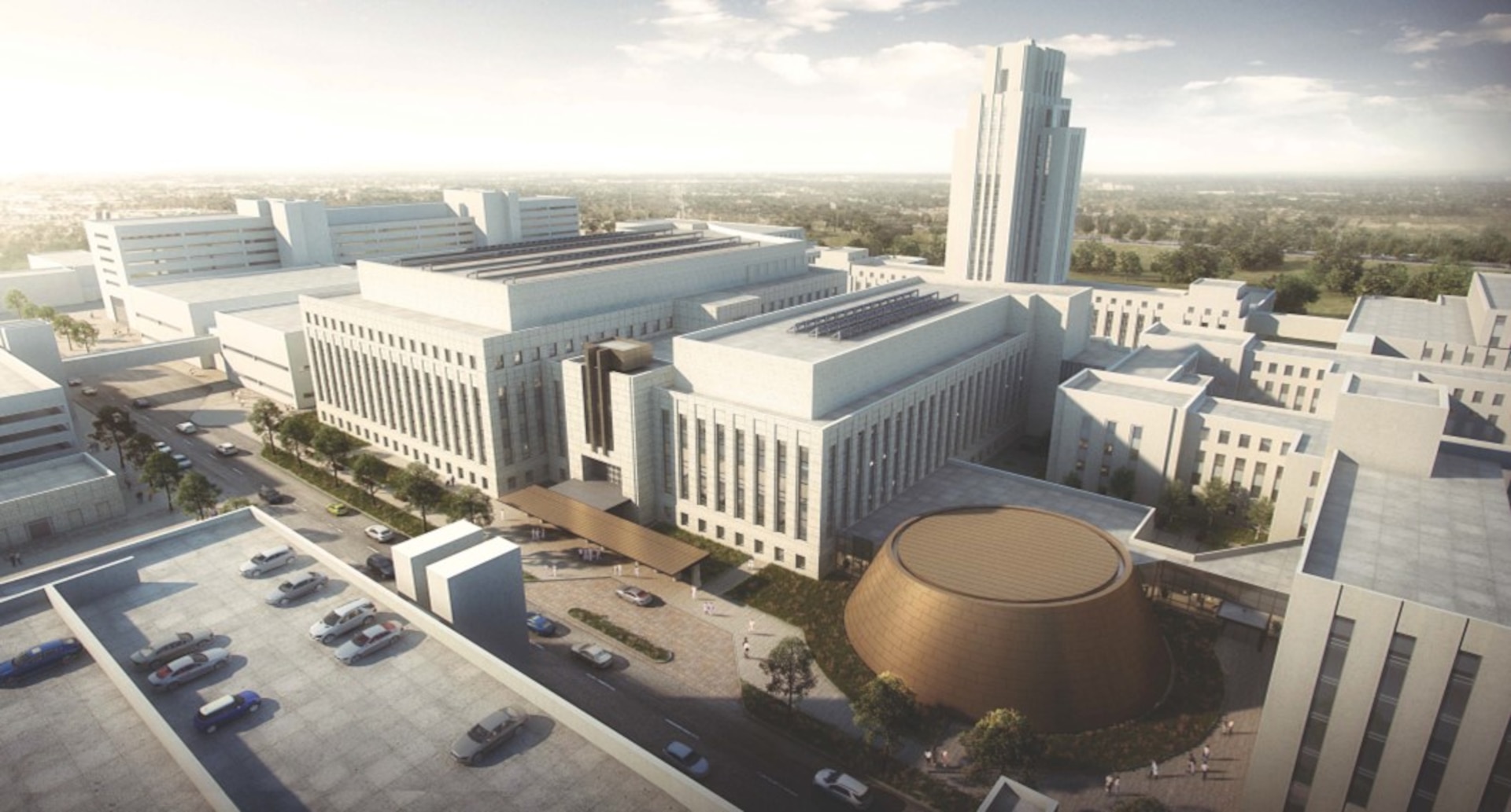 Construction is scheduled to begin soon on the next phase of Walter Reed's Medical Center Additions and Alterations (MCAA) project, MCAA North, which will include a new auditorium, the circular building in the artist's rendering of the completed project above.