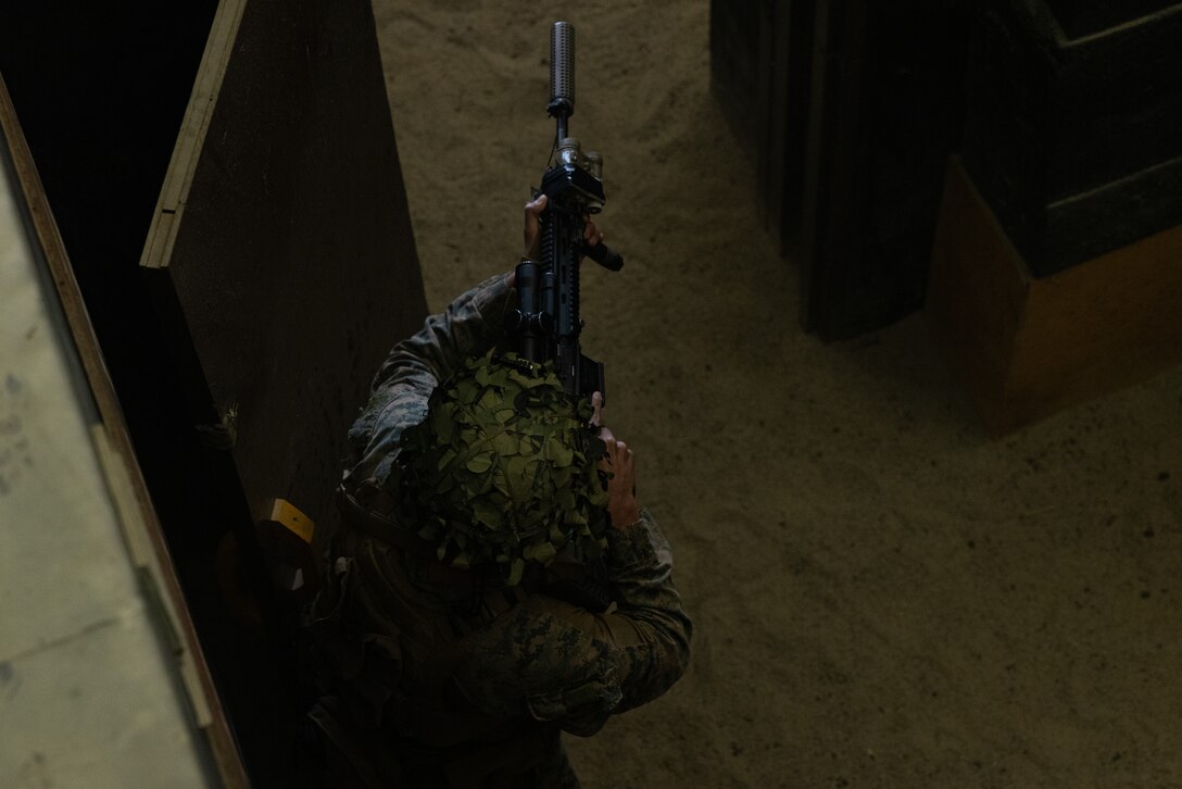 A U.S. Marine with 2nd Battalion, 23rd Marines, forward deployed with 4th Marine Regiment, 3d Marine Division as part of the Unit Deployment Program, conducts room clearings during a live fire shoothouse as a part of military operations in urban terrain training during Korea Viper 25.4 at Camp Rodriguez, South Korea, May 24, 2025. Korea Viper is a recurring exercise series that demonstrates the Republic of Korea and U.S. Marine Corps' ability to respond decisively in the region as a singular, unified force while strengthening relationships and trust between the two allies. (U.S. Marine Corps photo by Lance Cpl. Tucker Mocan)