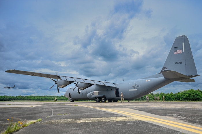 A C130J Super Hercules aircraft is displayed.