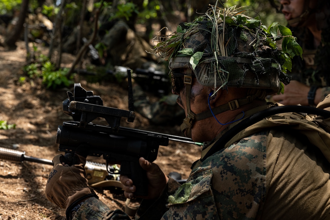 U.S. Marine Corps Cpl. Thomas Praught, an infantry rifleman with 2nd Battalion, 23rd Marines forward deployed with 4th Marine Regiment, 3d Marine Division as part of the Unit Deployment Program, conducts a live fire range during a patrol during Korea Viper 25.4 at Camp Rodriguez, South Korea, May 22, 2025. Korea Viper is a recurring exercise series that demonstrates the Republic of Korea and U.S. Marine Corps' ability to respond decisively in the region as a singular, unified force while strengthening relationships and trust between the two allies. Praught is a native of Arizona. (U.S. Marine Corps photo by Lance Cpl. Tucker Mocan)