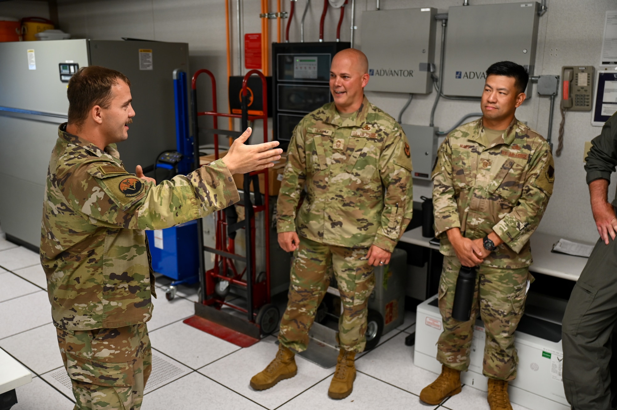 U.S. Air Force Tech. Sgt. Jason Whitmore, 16th Electronic Warfare Squadron bomber lab non-commissioned officer in charge, briefs visiting A2 maintenance functional managers during a wing immersion tour at Eglin Air Force Base, Fla., May 28, 2025. The immersion lasted two days and allowed the visiting functional managers to engage with all A2s across the 350th Spectrum Warfare Wing to learn more about their unique electromagnetic warfare specific duties. (Courtesy Photo)