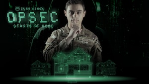 Graphic of man in Air Force uniform to promote OPSEC. a