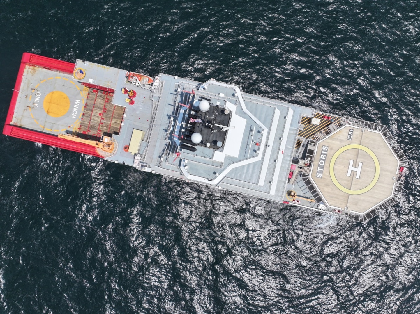 The U.S. Coast Guard Cutter Storis is shown here from a top view while underway, June 3, 2025.