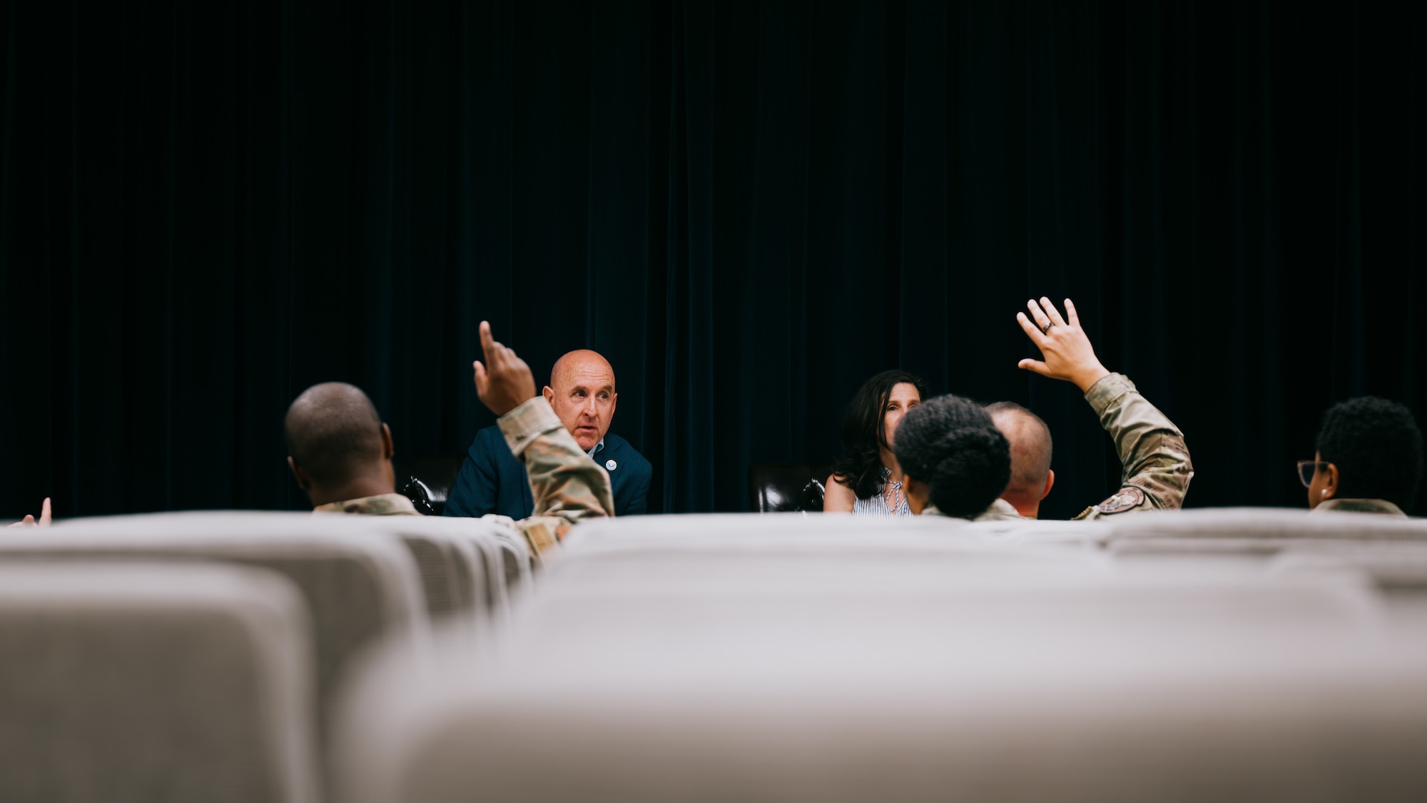 U.S. Air Force Retired Maj. Gen. Edward Thomas Jr., Air Force Aid Society chief executive officer and his wife, Dinah Thomas, AFAS lead spouse, visit 56th Fighter Wing First Sergeants.