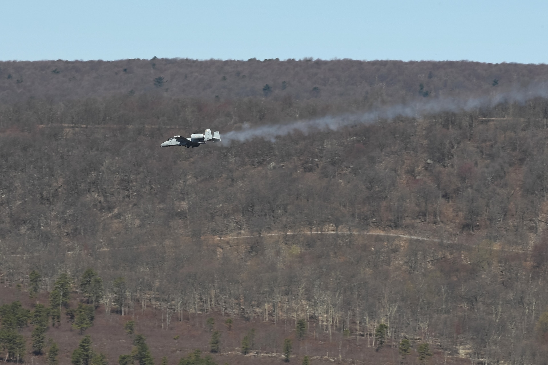 A 175th Wing A-10 conducts training at Bollen Air-to-Ground Range located at Fort Indiantown Gap, Annville, Pennsylvania, April 15, 2025. Bollen Range is operated by the 193rd Special Operations Wing and supports training activities for a variety of aircraft from U.S. Air Force units as well as additional military helicopter, heavy transport and special mission aircraft conducting training in the northeastern United States. (U.S. Air National Guard photo by Airman Austin Stern)