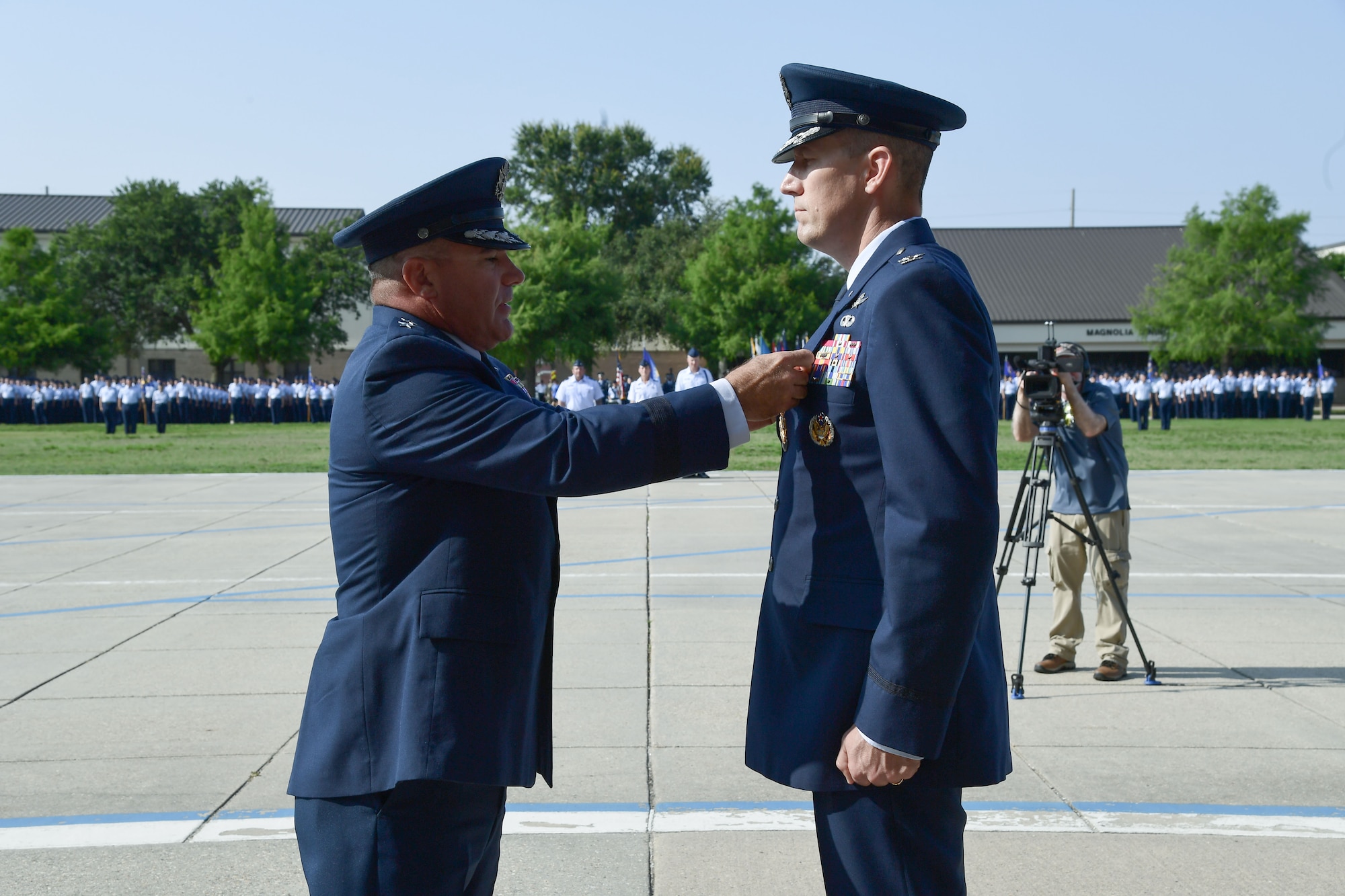 An airman receiving a medal.
