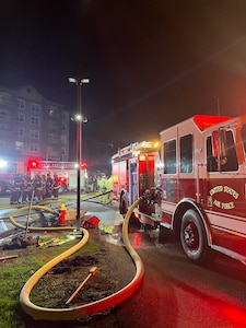 U.S. Air National Guard firefighters respond to a fire in South Burlington, VT, June 4, 2025.