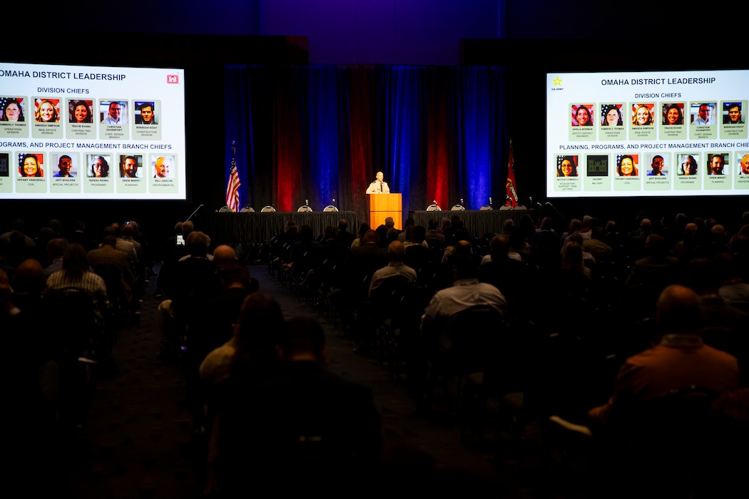 U.S. Army Corps of Engineers, Omaha District, employees participate in the Society of American Military Engineers Omaha Post Industry Day, May 29, 2025, at the CHI Health Center in Omaha, Nebraska.
