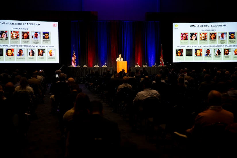 U.S. Army Corps of Engineers, Omaha District, employees participate in the Society of American Military Engineers Omaha Post Industry Day, May 29, 2025, at the CHI Health Center in Omaha, Nebraska.