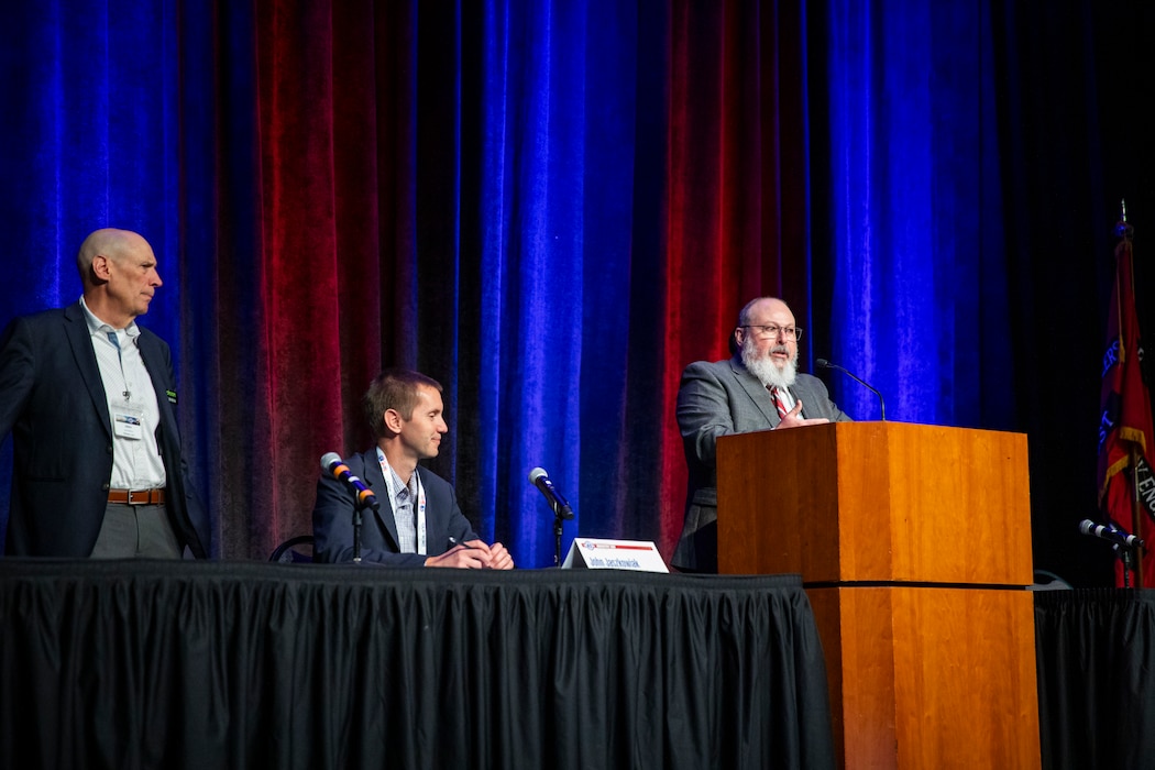 U.S. Army Corps of Engineers, Omaha District, employees participate in the Society of American Military Engineers Omaha Post Industry Day, May 29, 2025, at the CHI Health Center in Omaha, Nebraska.
