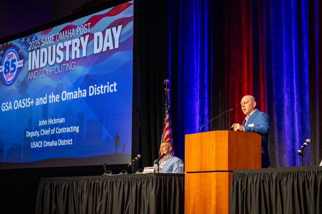 U.S. Army Corps of Engineers, Omaha District, employees participate in the Society of American Military Engineers Omaha Post Industry Day, May 29, 2025, at the CHI Health Center in Omaha, Nebraska.