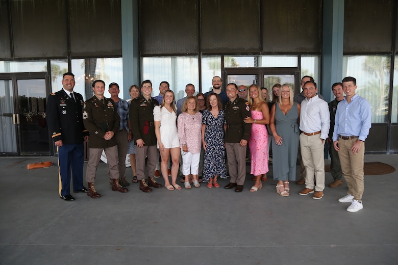 U.S. Army Corps of Engineers Jacksonville District celebrates the promotion of 1st Lt. Peyton Pisacane to the rank of Army Captain in a ceremony officiated by U.S. Army Maj. Matthew Westcott, deputy commander for the U.S. Army Corps of Engineers, Jacksonville District at the Seaglass Club on Naval Air Station Mayport.
