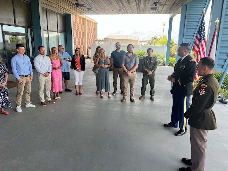 U.S. Army Corps of Engineers Jacksonville District celebrates the promotion of 1st Lt. Peyton Pisacane to the rank of Army Captain in a ceremony officiated by U.S. Army Maj. Matthew Westcott, deputy commander for the U.S. Army Corps of Engineers, Jacksonville District at the Seaglass Club on Naval Air Station Mayport.