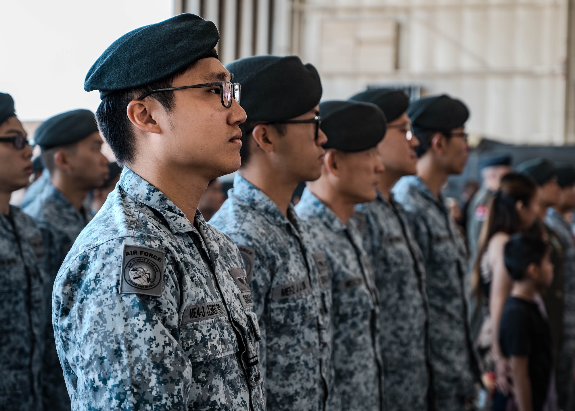 Republic of Singapore Air Force military members attend the 425th Fighter Squadron Change of Command Ceremony