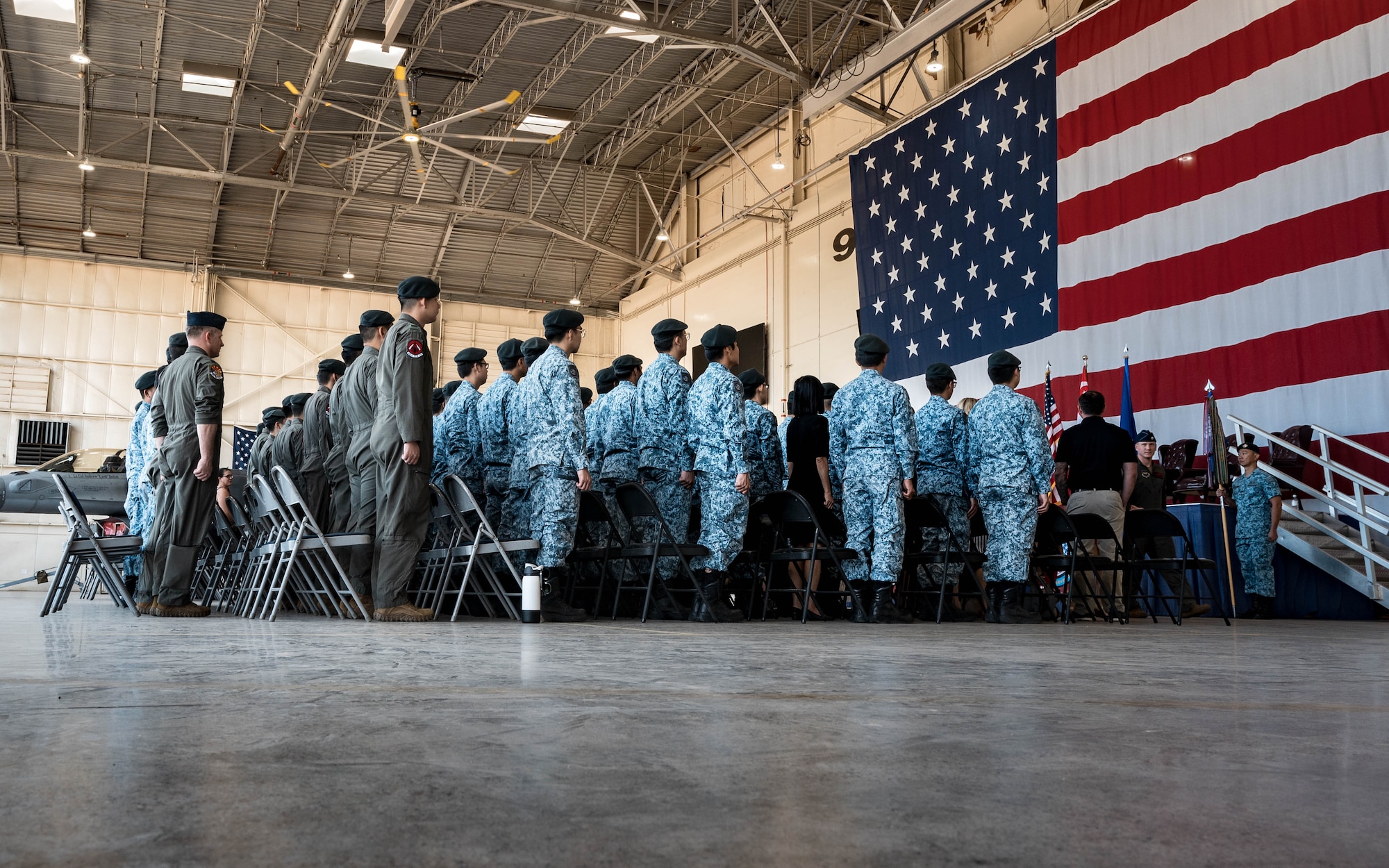 Republic of Singapore Air Force military members stand by during the 425th Fighter Squadron Change of Command Ceremony
