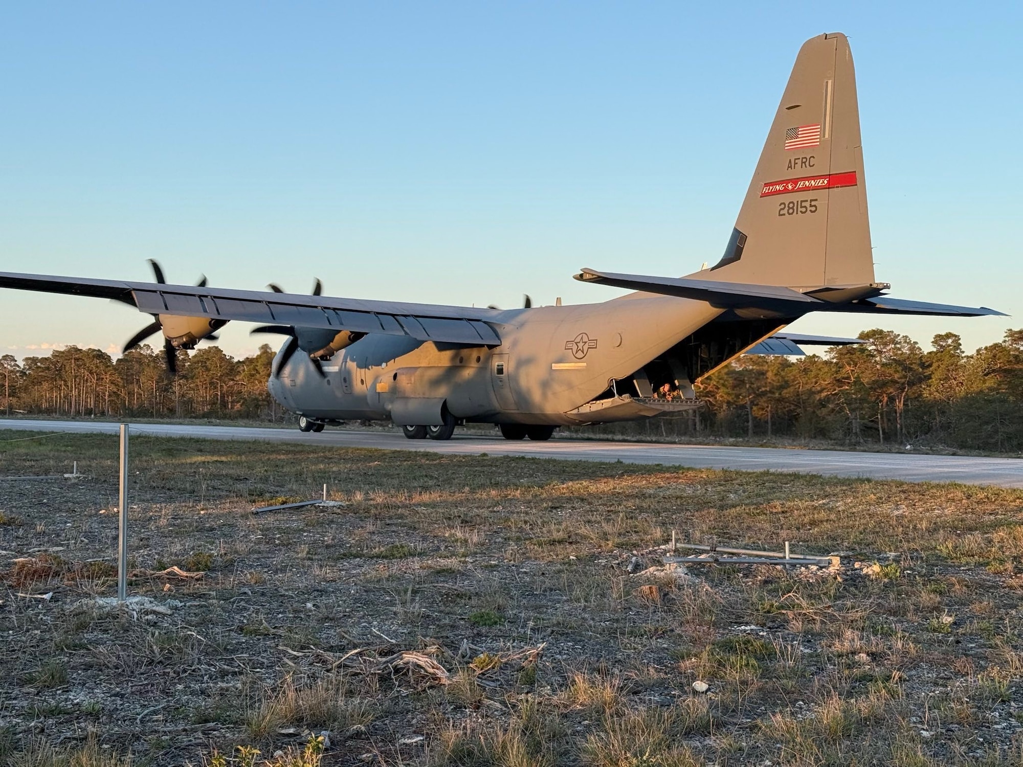 815th Airlift Squadron C-130J after landing on highway.
