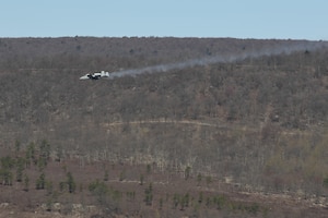 A 175th Wing A-10 conducts training at Bollen Air-to-Ground Range located at Fort Indiantown Gap, Annville, Pennsylvania, April 15, 2025.