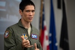 Col. James Valpiani, U.S. Air Force Test Pilot School commandant, addresses class 23-B during the Enlisted Test Fundamentals Course graduation ceremony at Edwards Air Force Base, Calif., Aug. 25, 2023. ETFC is a 4-week course designed explicitly for enlisted members directly engaged in testing developmental, experimental, or operational test programs. (U.S. Air Force Photo/ Tech. Sgt. Robert Cloys)