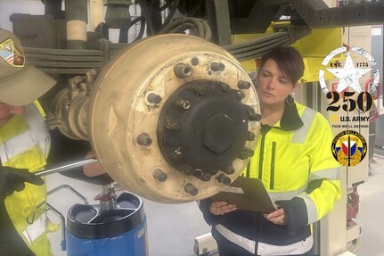Mandy Rockette Romanek is a quality assurance specialist and team lead with Army Field Support Battalion-Benelux at the Zutendaal Army Prepositioned Stocks-2 (APS-2) worksite. “I started with the Air Force, so I have a lot of Air Force pride, but now I have dual pride in the Air Force and the Army. It’s exciting to be a member of this battalion stationed in Belgium and working for the Army – especially this year on the Army’s 250th birthday. Happy birthday, U.S. Army!” she said. (U.S. Army courtesy photo)