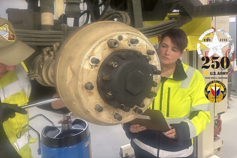 Mandy Rockette Romanek is a quality assurance specialist and team lead with Army Field Support Battalion-Benelux at the Zutendaal Army Prepositioned Stocks-2 (APS-2) worksite. “I started with the Air Force, so I have a lot of Air Force pride, but now I have dual pride in the Air Force and the Army. It’s exciting to be a member of this battalion stationed in Belgium and working for the Army – especially this year on the Army’s 250th birthday. Happy birthday, U.S. Army!” she said. (U.S. Army courtesy photo)
